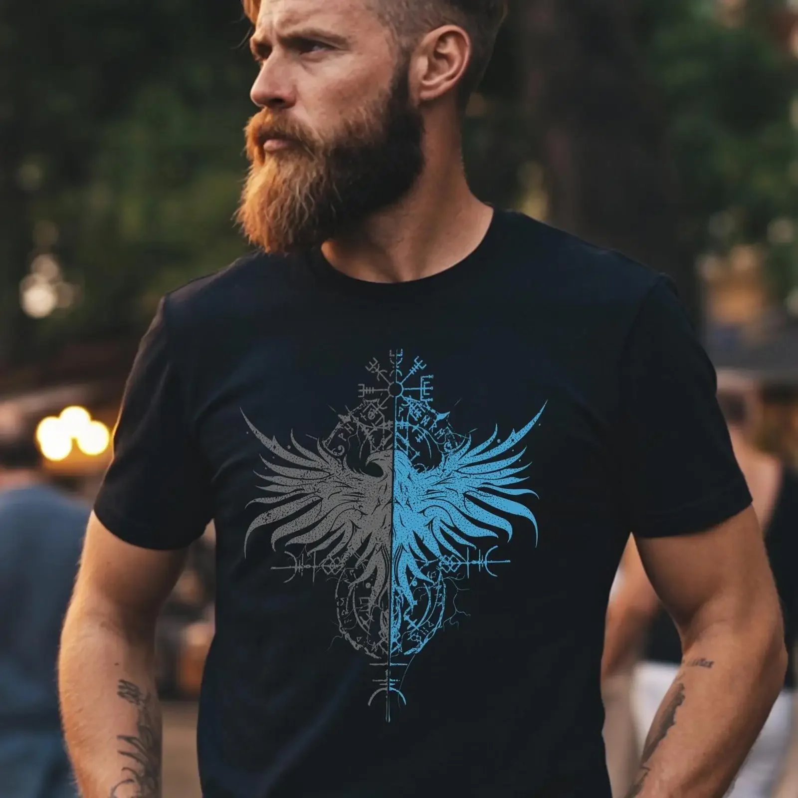 Viking Ravens Hugin Munin T Shirt Rune Circle Vegvisir vintage Washed Top For Everyday Wear homme designer clothes Unisex