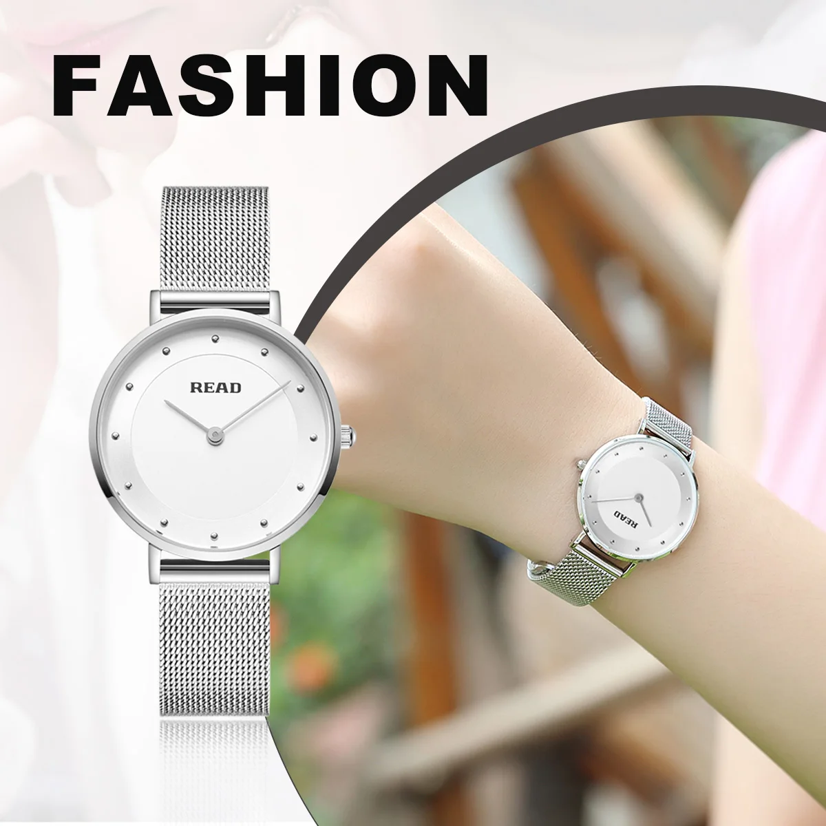 READ Women Quartz Watch | Dot Index White Dial | Stainless Steel Mesh Band | 30M Water Resistant Ladies Wrist Watch