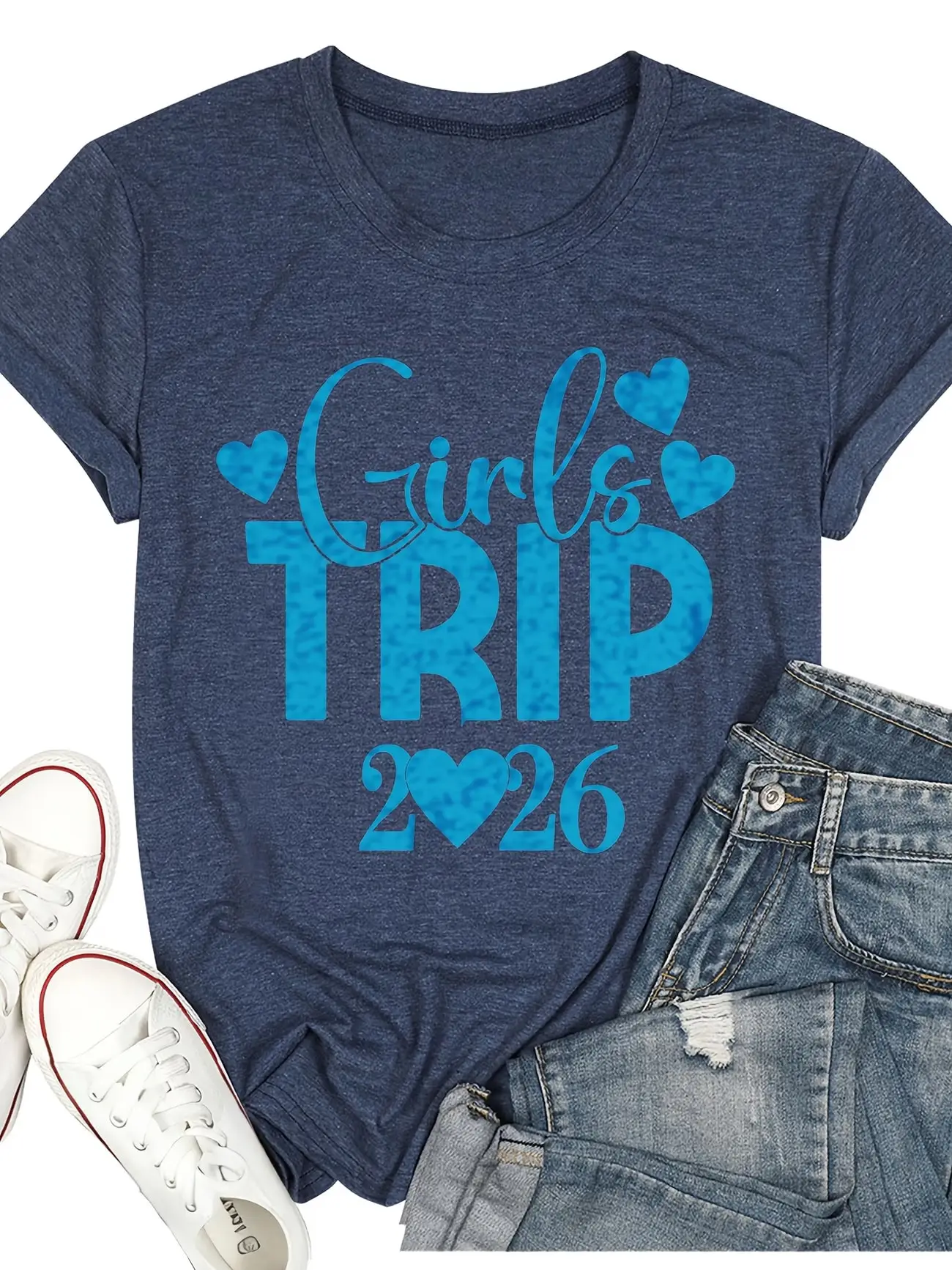

Plus size women's short sleeve T-shirt Girls Trip 2026 Heart Pattern soft and comfortable fabric summer outfits women's