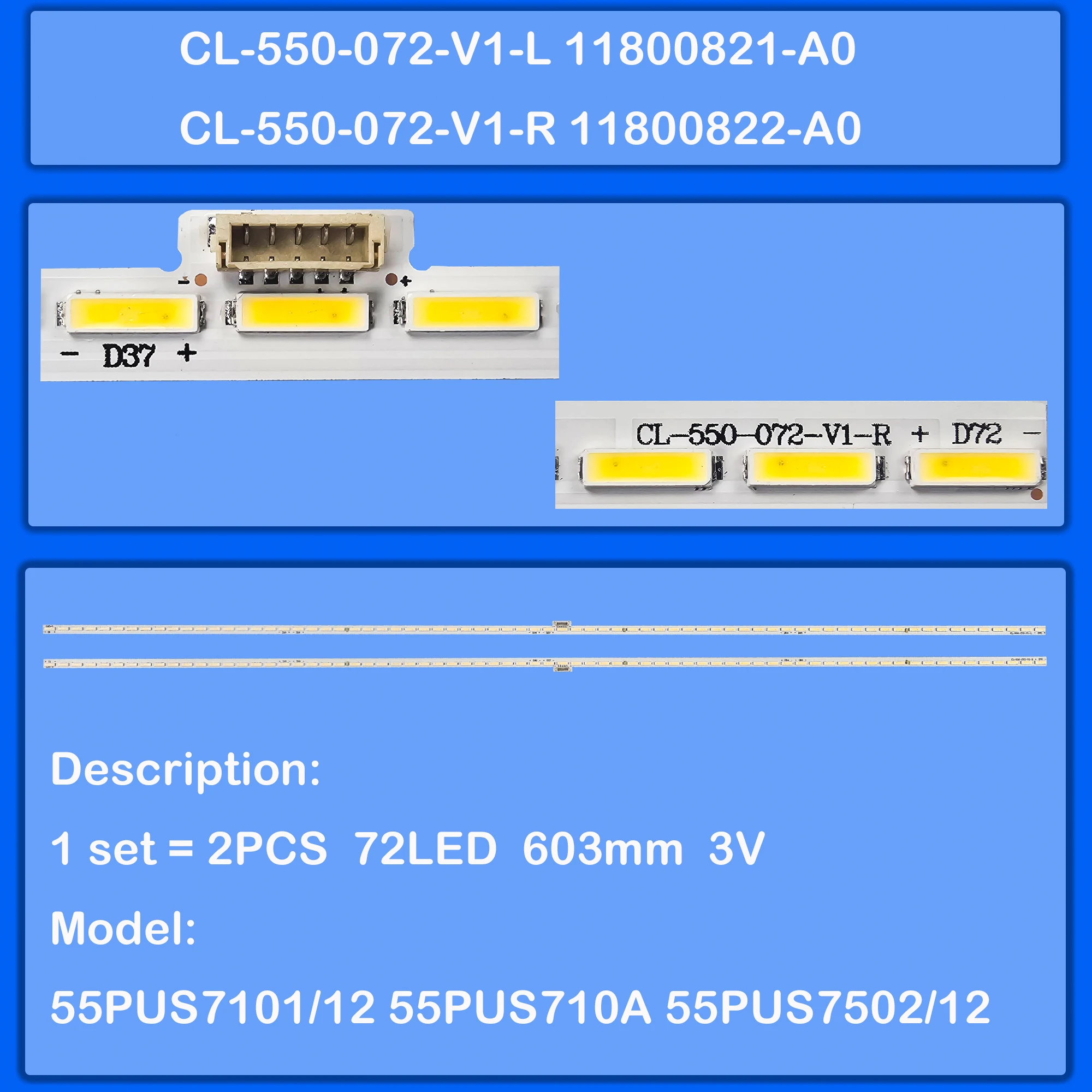 

Светодиодная подсветка Strio CL-550-072-V1-L для 55 дюймов 55PUS7101 55PUS7101/60 55PUS7181/12 55PUS710A 55PUS7502/12 NS-GJ55OA922-Y