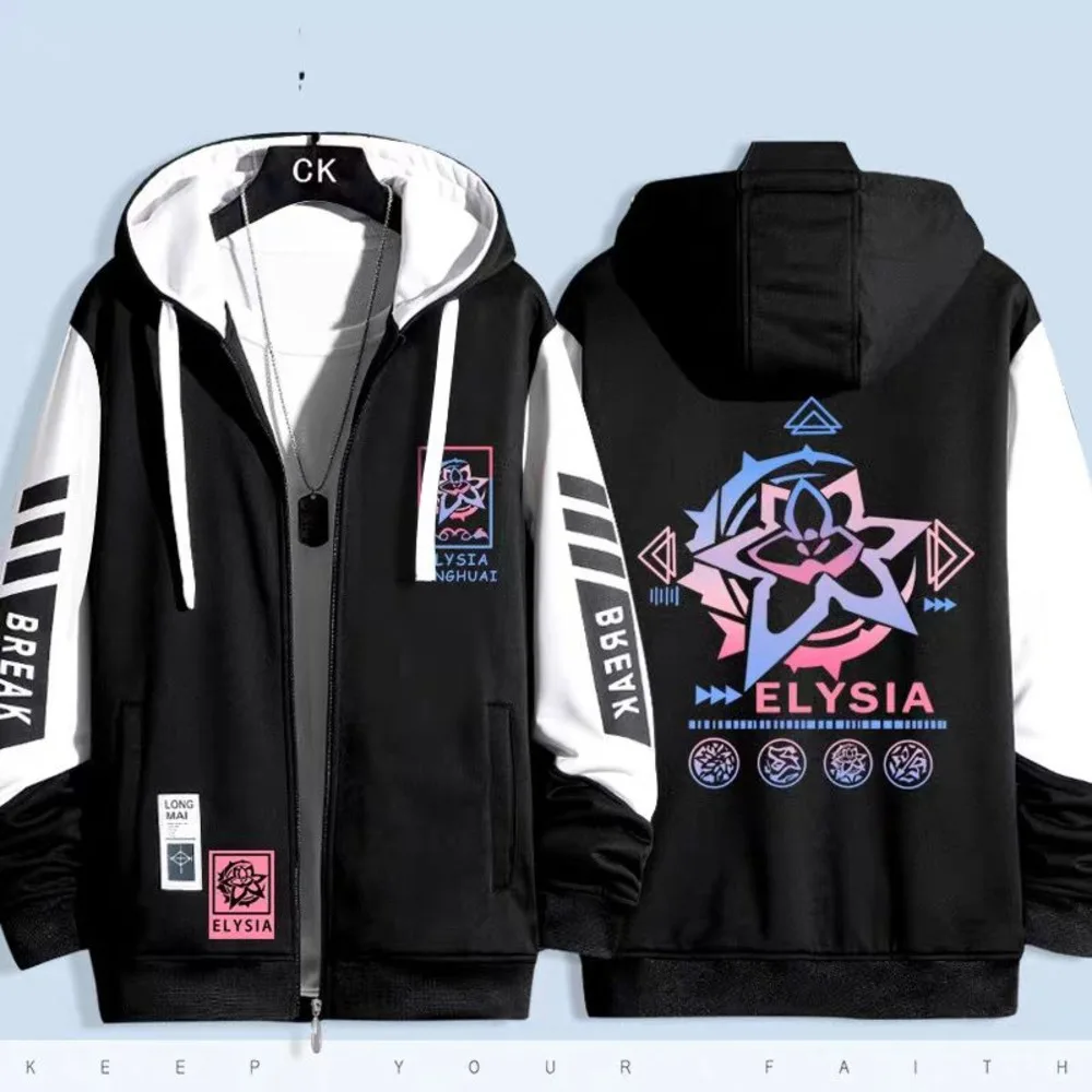 Anime Honkai Impact 3 Elysia Jackets Autumn Winter Outerwear Fashion Hooded Outwear Slim Fit Hoody Birthday Gifts Girls