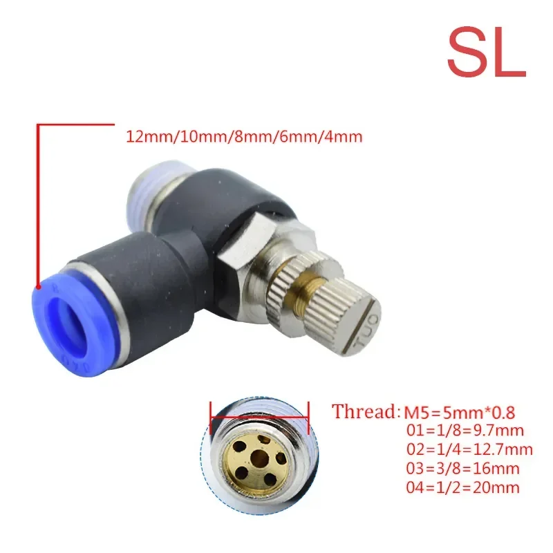 Conexão pneumática do conector do ar, Conexão de mangueira tubulação, Conectores rápidos, PCF, PL, PLF, PC, Rosca, 4mm, 6mm, 8mm, 1, 8, 1, 2, 2