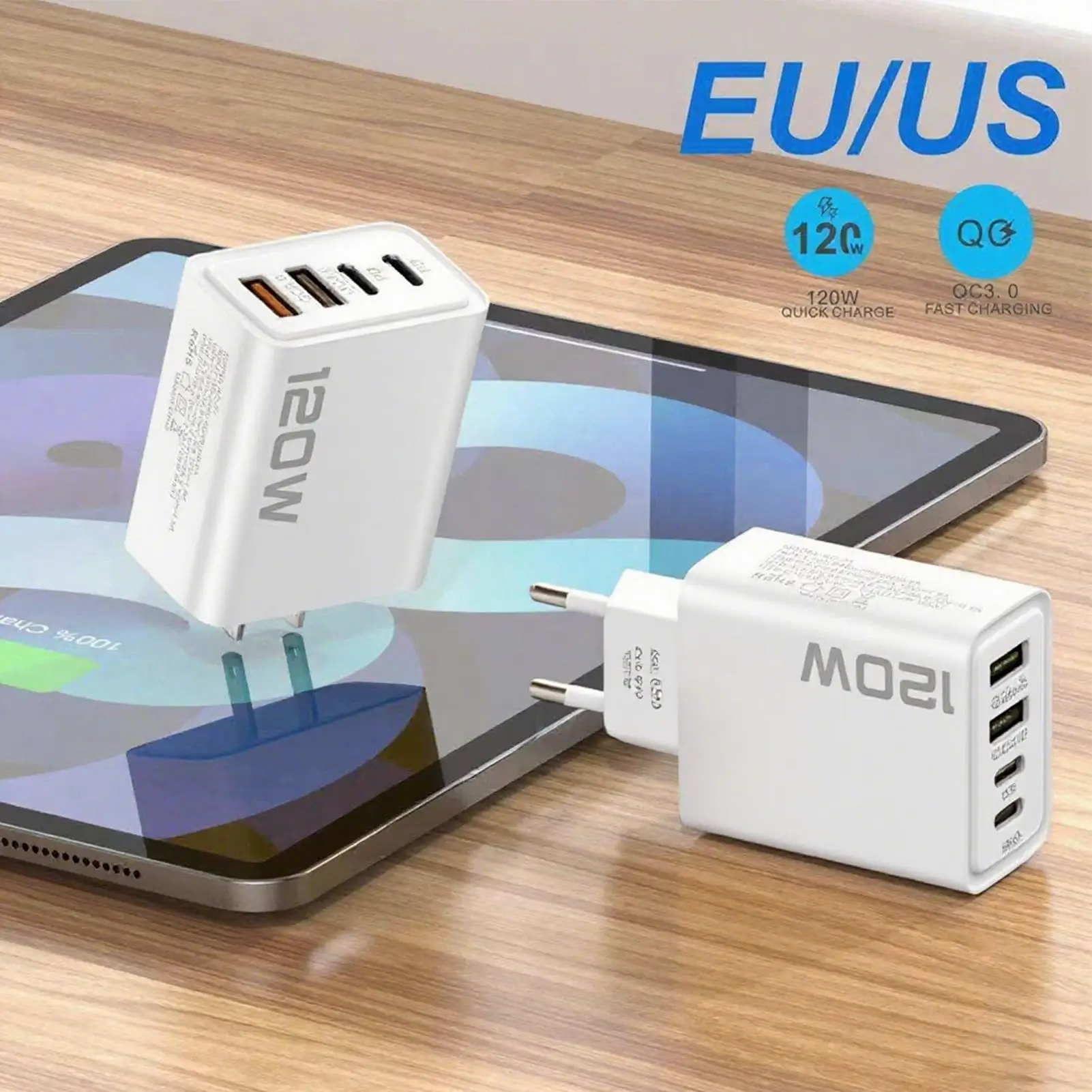 شاحن Xiaomi 120W PD 4 منافذ USB C شاحن سريع الشحن من النوع C USB شاحن هاتف محول شحن سريع لهاتف Samsung iPhone Huawei