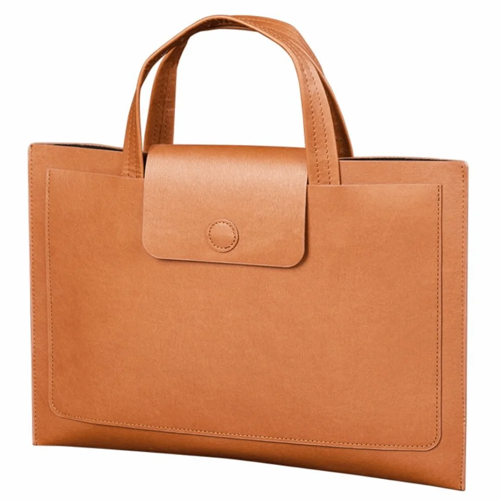 Large Capacity A4 Leather Document Bag Simple Magnetic Button Waterproof Laptop Cases Anti-Scratch Portable