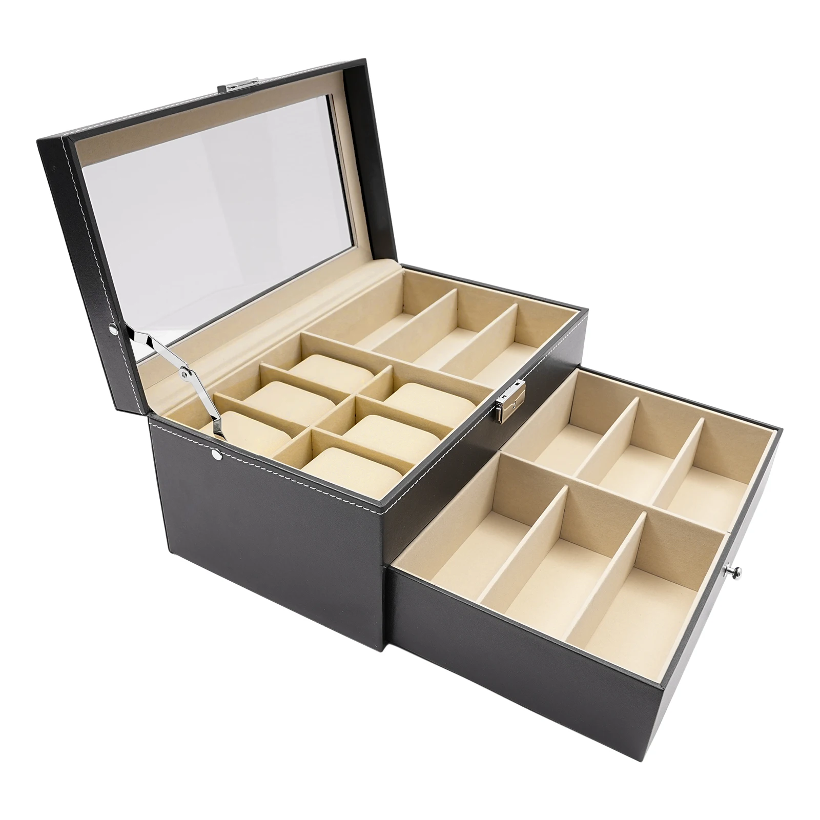 6/12/20/24/30 فتحات صندوق عرض الساعات والنظارات ذو السعة الكبيرة مناسب لعقد النظارات والساعات والخواتم والمجوهرات #3