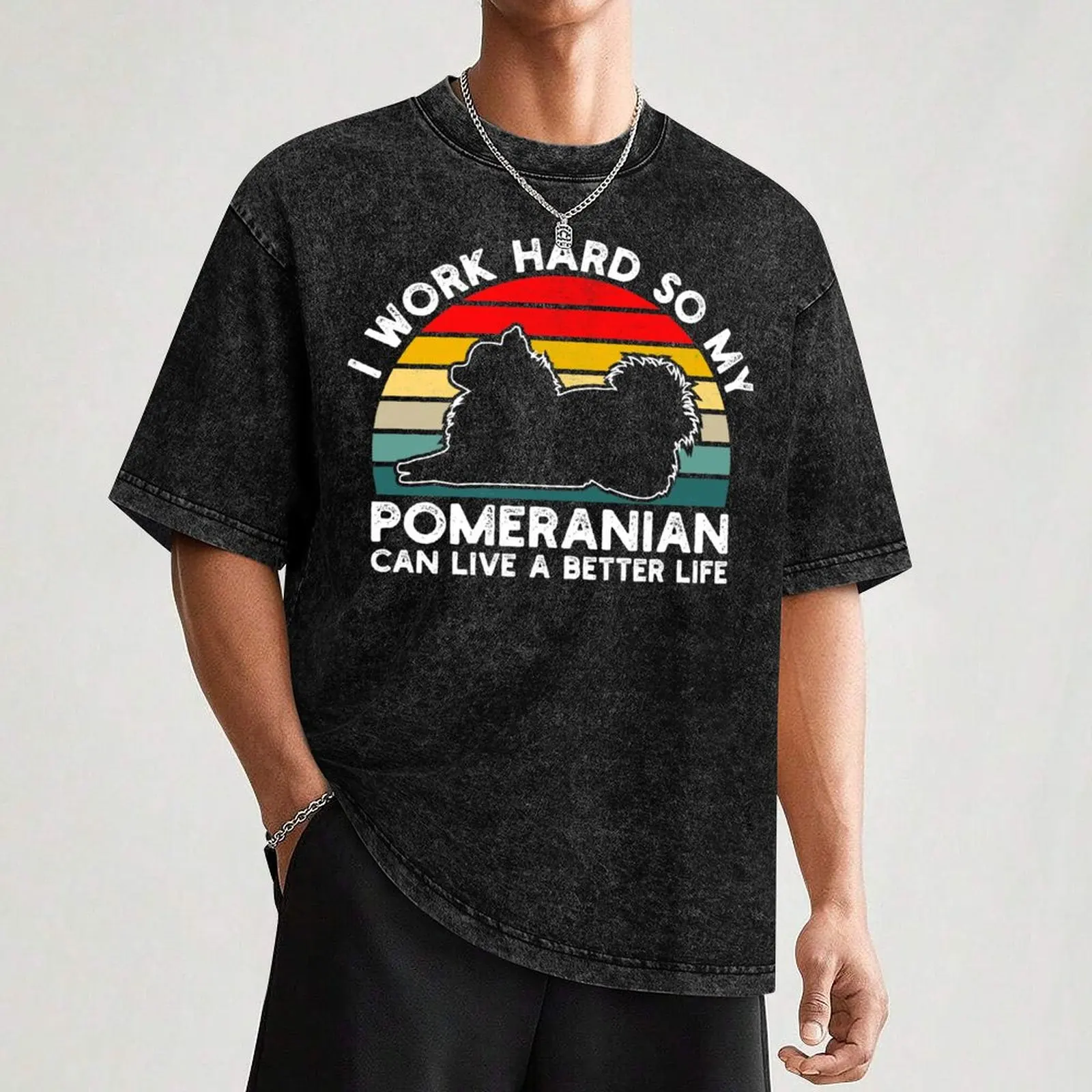 I Work Hard So My Pomeranian Can Live A Better Life T-Shirt Abstract Pattern Print Top