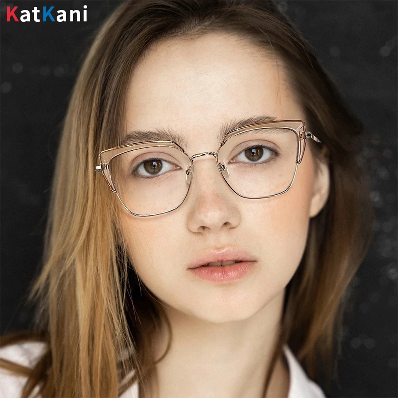 KatKani-Lunettes à monture œil de chat pour femmes, branches de printemps rétro, blocage de la lumière bleue, contrevenants optiques, lunettes en alliage TR90, tendance de la mode