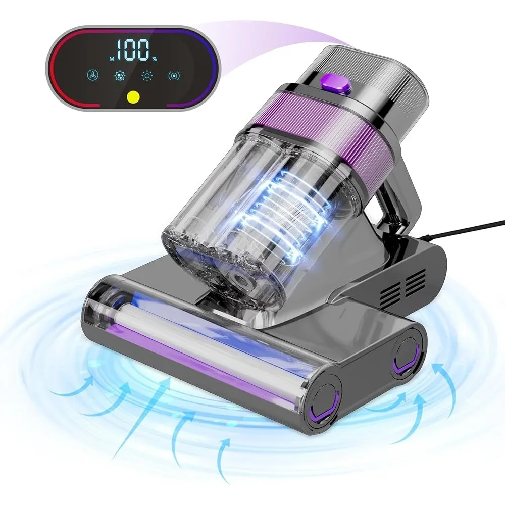 UV Mattress Vacuum Cleaner 16Kpa Suction HEPA Filter Dual Dust Cups Handheld 500W Powerful Bed Vacuum Lightweight Easy Operation