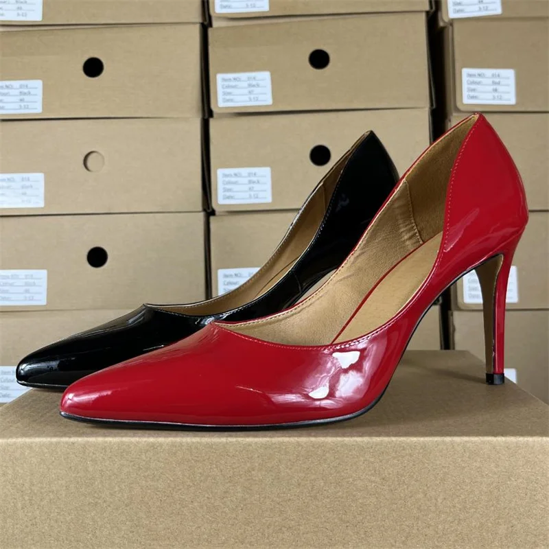 

Spring Autumn SM Stilettos Sexy Shoes For Woman 10cm Thin High Heels Ladies Pointed Toe Plus Size Patent Leather Party Red Pumps