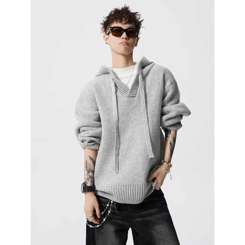 Maglione lavorato a maglia con cappuccio coreano Sle Jaet ex Bla Coppia Faion High Street Lazy Sle Versatile lungo Sve Top