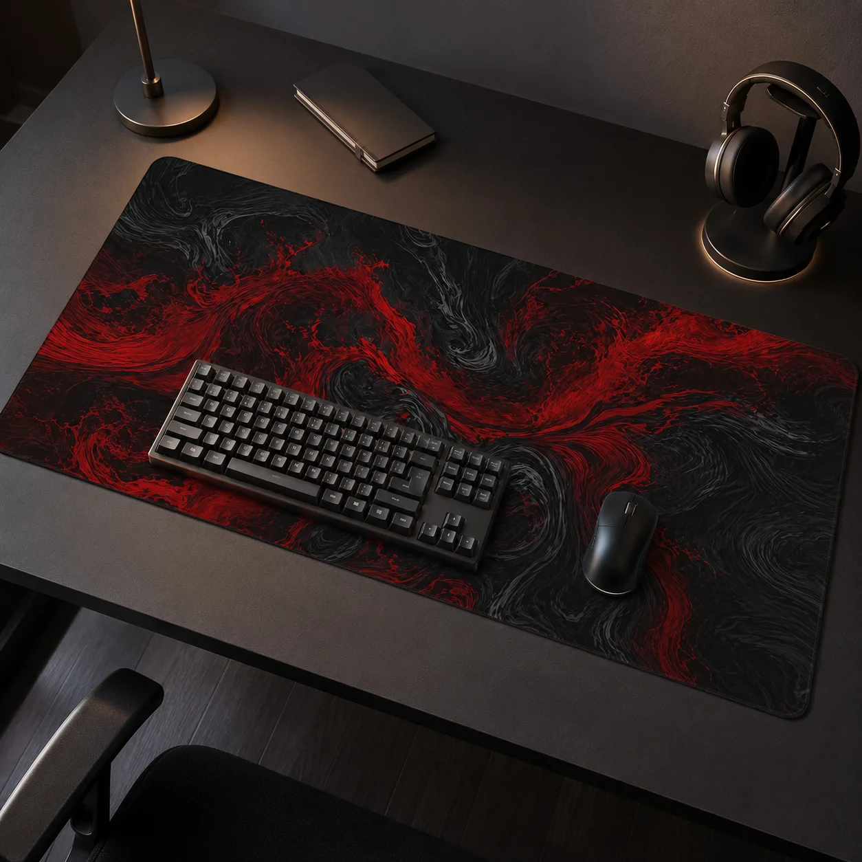 Mauspad Schwarz und Rot Abstrakt Fluid Gaming Print-on-Demand Individuelles Mauspad XXL Büro Naturkautschuk Weiches Laptop-Mauspad