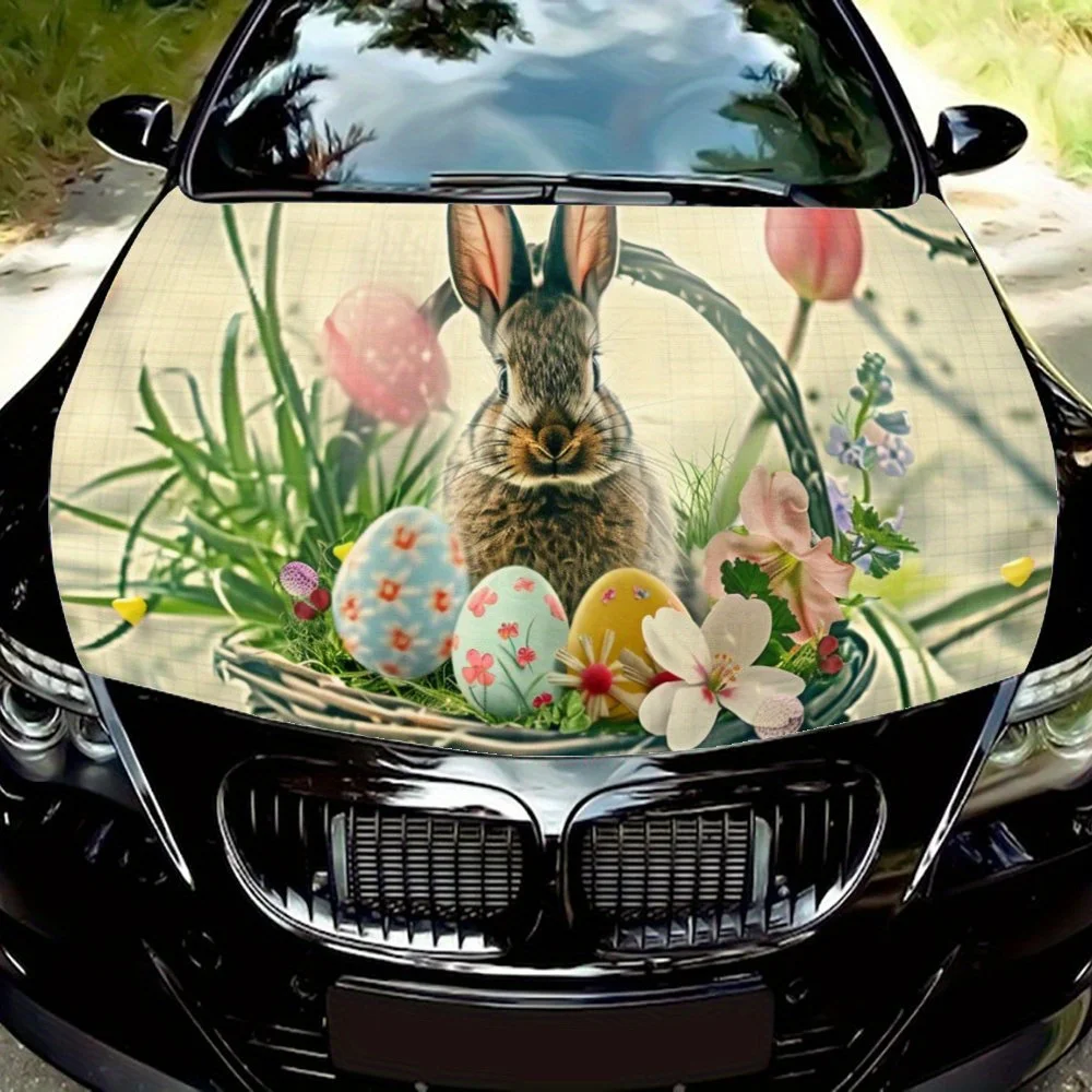 

Easter Basket Rabbit Easter Egg Car Hood Wrap Color Vinyl Sticker Truck Graphic Bonnet Auto Accessories Decoration Decal Gift