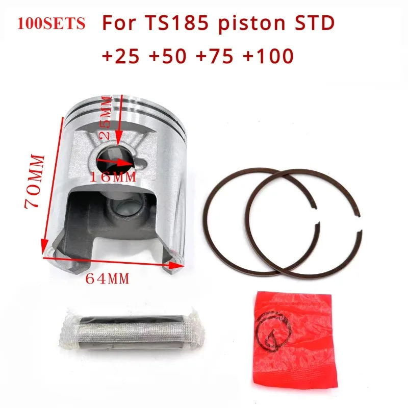 100 Uds accesorios de motocicleta piezas de motor + 100 65MM Pin de orificio grande 16mm Kit de anillo de pistón para Suzuki TS185 185cc TS 185 TC185 DS185