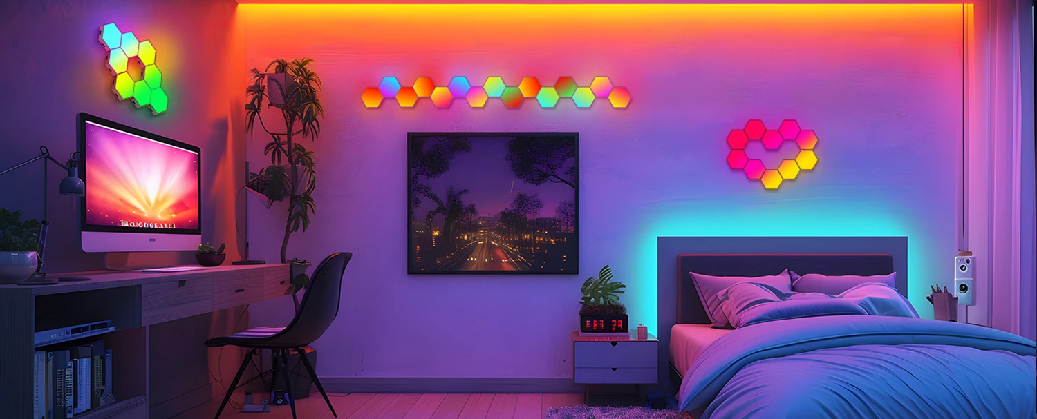 20/12/8 Pack Hexagon Lights Wall RGB Panel Smart APP Hexagonal Modular Gaming Light Music Sync Honeycomb Shape Hexagonl Light