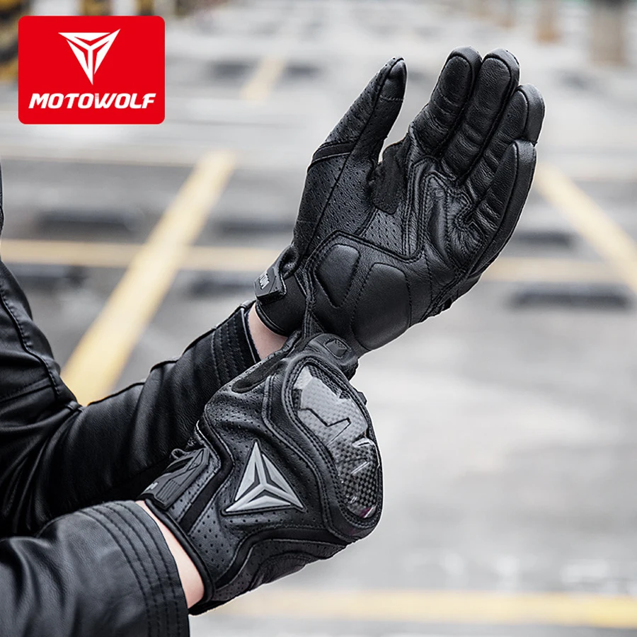 Motowolf Motorcycle Breathable Gloves Riding Carbon Fibre Leather Men Motorbike Windproof Waterproof Touch Screen Equipment