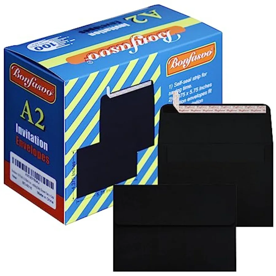 

100 Pack A2 Black Invitation Envelopes 4.375 x 5.75 inches Self Seal 120GSM Kraft Paper Envelopes for Invitations Papers Photos