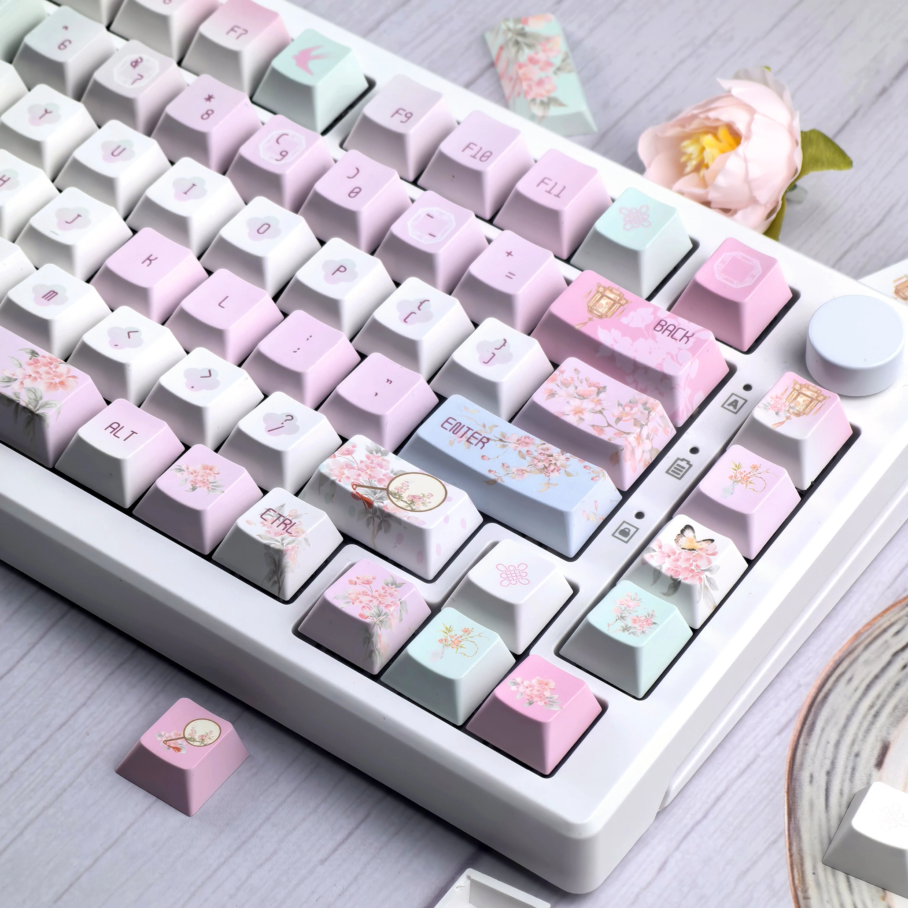 MAIMOOO Korean Russian Keycaps Pink Cherry Blossom Chinese Watercolor Pbt Aula Custom Keyboard 한국인 Русский Keycaps