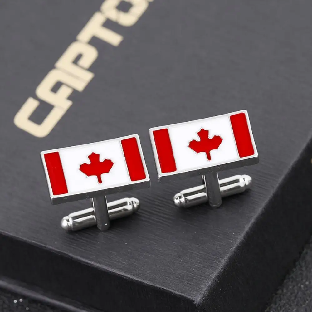 2Pcs/Set Mens Maple Leaf Pattern Cufflinks Canada Flag Tie Clip For Canadian Jewelry Gift