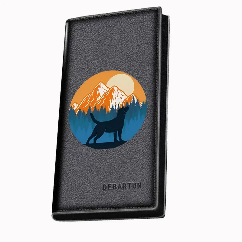 Dog mountain sunrise forest nature silhouette Men's Long Wallets Business Stylish Printing Design Casual Use Christmas Valentine