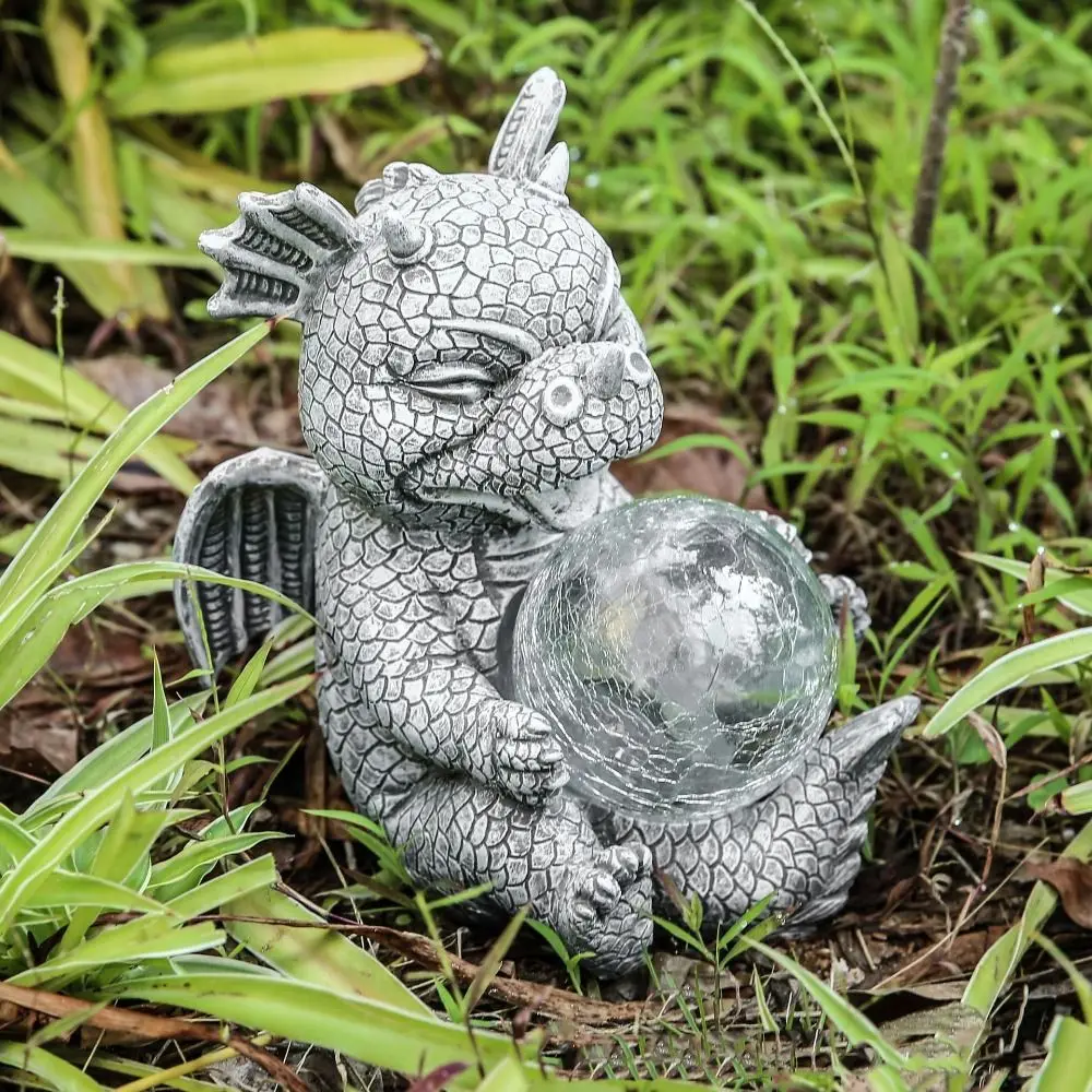 

Resin Solar Dragon Holding Lamp Cute Waterproof Dinosaur Sculptures Light Vivid Creative Animal Statue Lamp Desktop