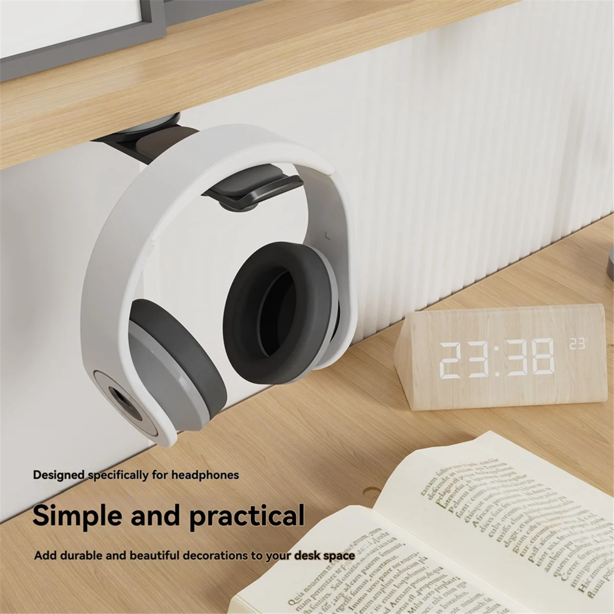 N84R 360 Degree Rotation Under Table Universal Headphone Holder with Cable Storage Organizer Headset Rack Earphone Bracket