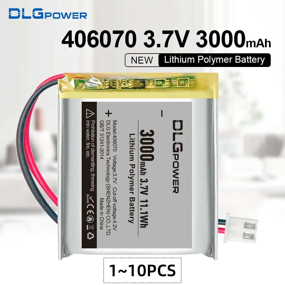 DLGpower 406070 3.7V Lithium Polymer Battery Pack 3000mAh Tablet Charger LCD Built-in Rechargeable Lithium Ion Battery