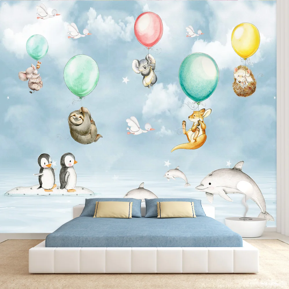 Modern Removable Peel and Stick Wallpaper Accept for Living Room Kids Baby Cartoon Animal Contact Wall Papers Home Decor Sticker