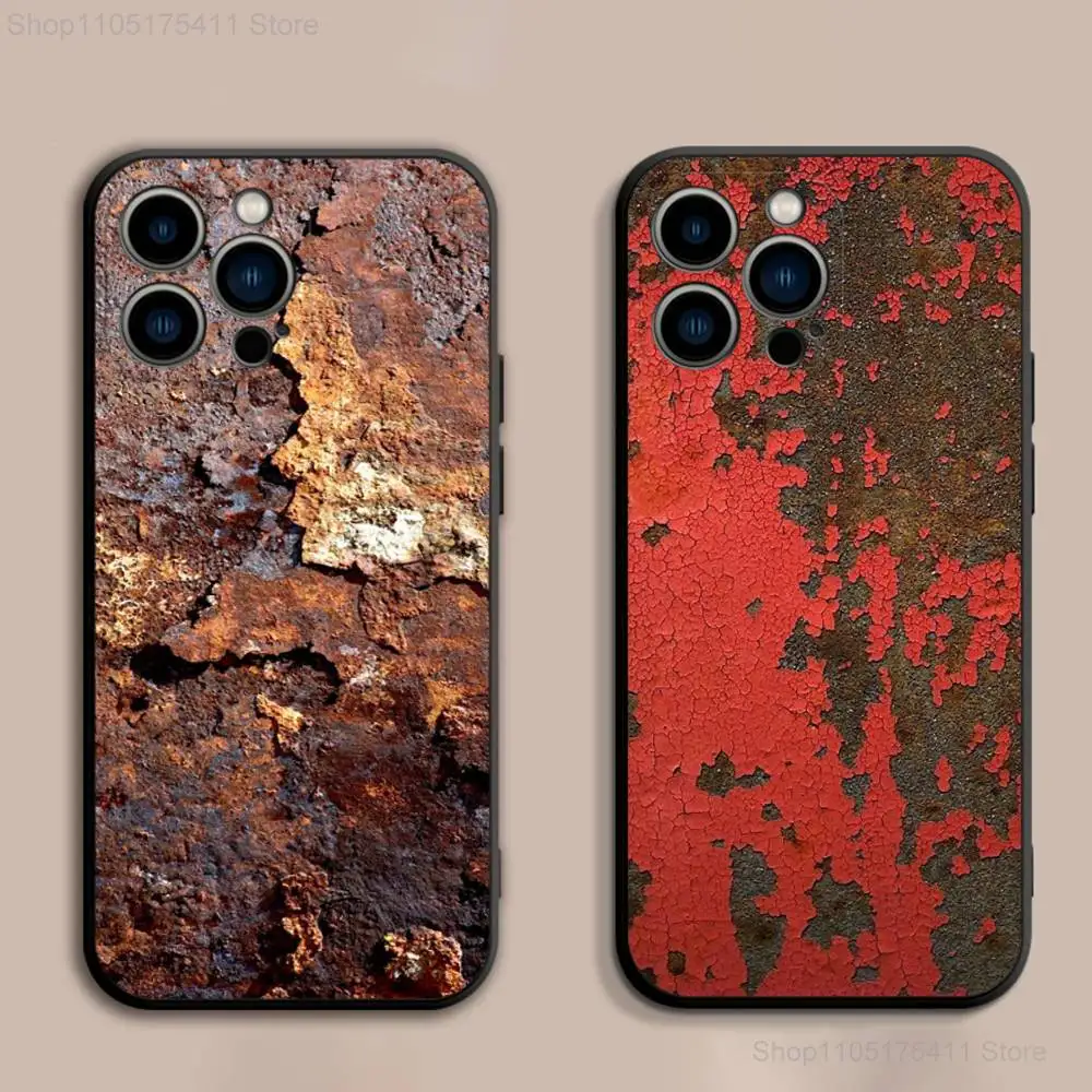 레트로 인더스트리얼 스타일 러스티 폰 케이스 아이폰 17,16,15,14,13,12,프로,맥스,플러스,E,SE4,에어,미니 블랙 소프트 커버
