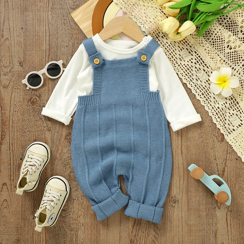 Newborn Baby Romper Knit Infant Boy Jumpsuit Sleeveless Autumn Spring Girl Kid Sling Clothing 0-18M Overalls Fashion Solid Child