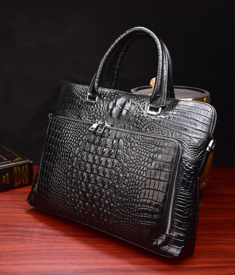 2023 New Luxury 100% Cow Genuine Leather Business Men\'s Briefcase Male Shoulder Bag Real Leather Men Alligator Tote Computer Bag