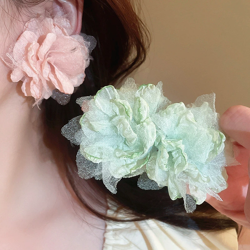 2023 New Organza Cloth Art Fresh and Sweet Wind Flower Earrings Personalized Fashion Girl Ladies Accessories Gift