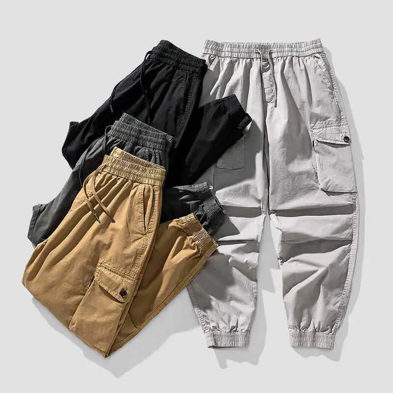Men's Cargo Pants Winter & Autumn Fashionable Versatile Durable Multi-Pocket Outdoor Work Trousers Casual Elastic Cuffs Pants