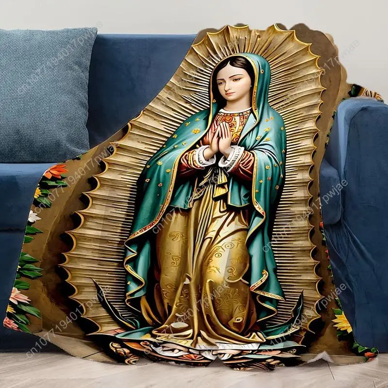 Virgin Mary Blanket, Mission-and-Shaker Style Polyester Knitted Fabric Suitable for All Seasons Machine Washable Custom Blankets