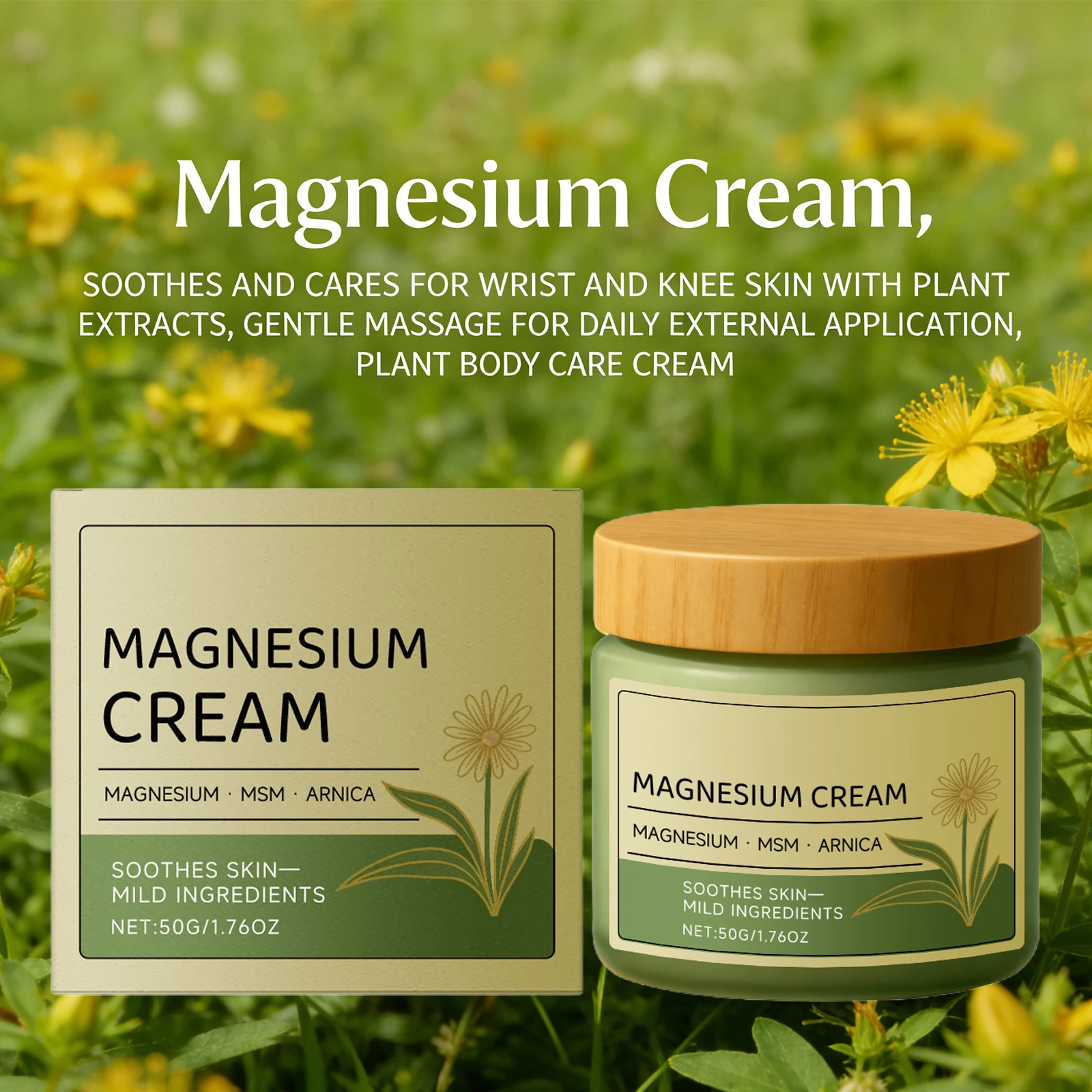 Crema de Magnesio para Reducir el Enrojecimiento, Alivio Calmante para la Piel, Reducción de la Tensión Muscular y la Fatiga, Crema de Masaje con Árnica para Muñecas y Rodillas