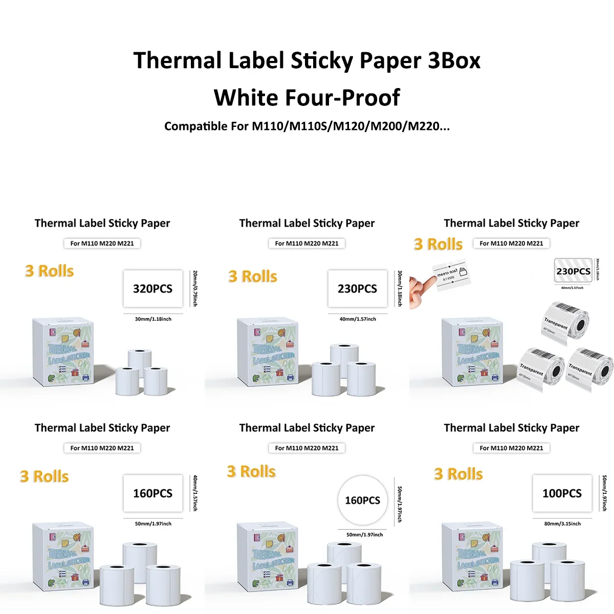 粘着性感熱紙ラベルm110,中小企業向け,家庭用,住所ロゴ,白,透明,3ロール