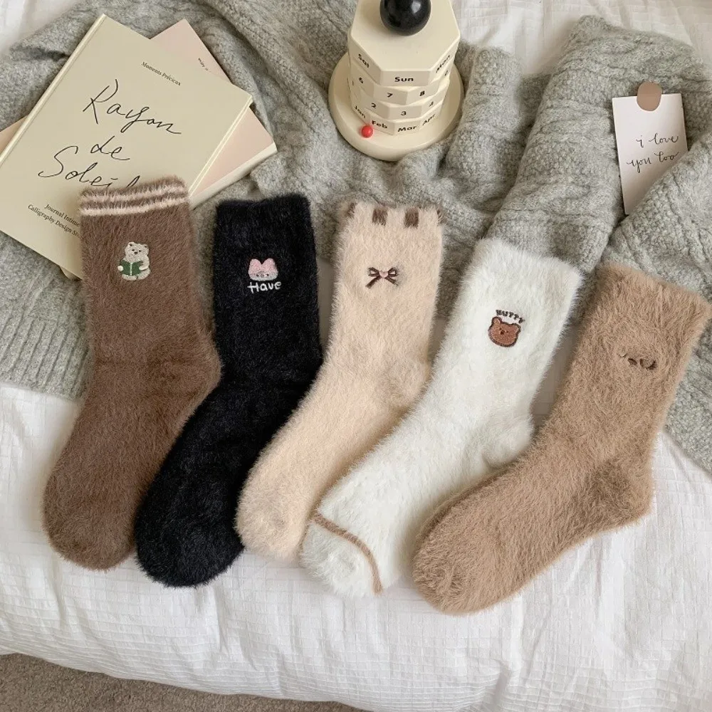 

Soft Cartoon Mink Velvet Socks Thicken Thermal Floor Sock Anti-slip Winter Warm Fluffy Mid Socks