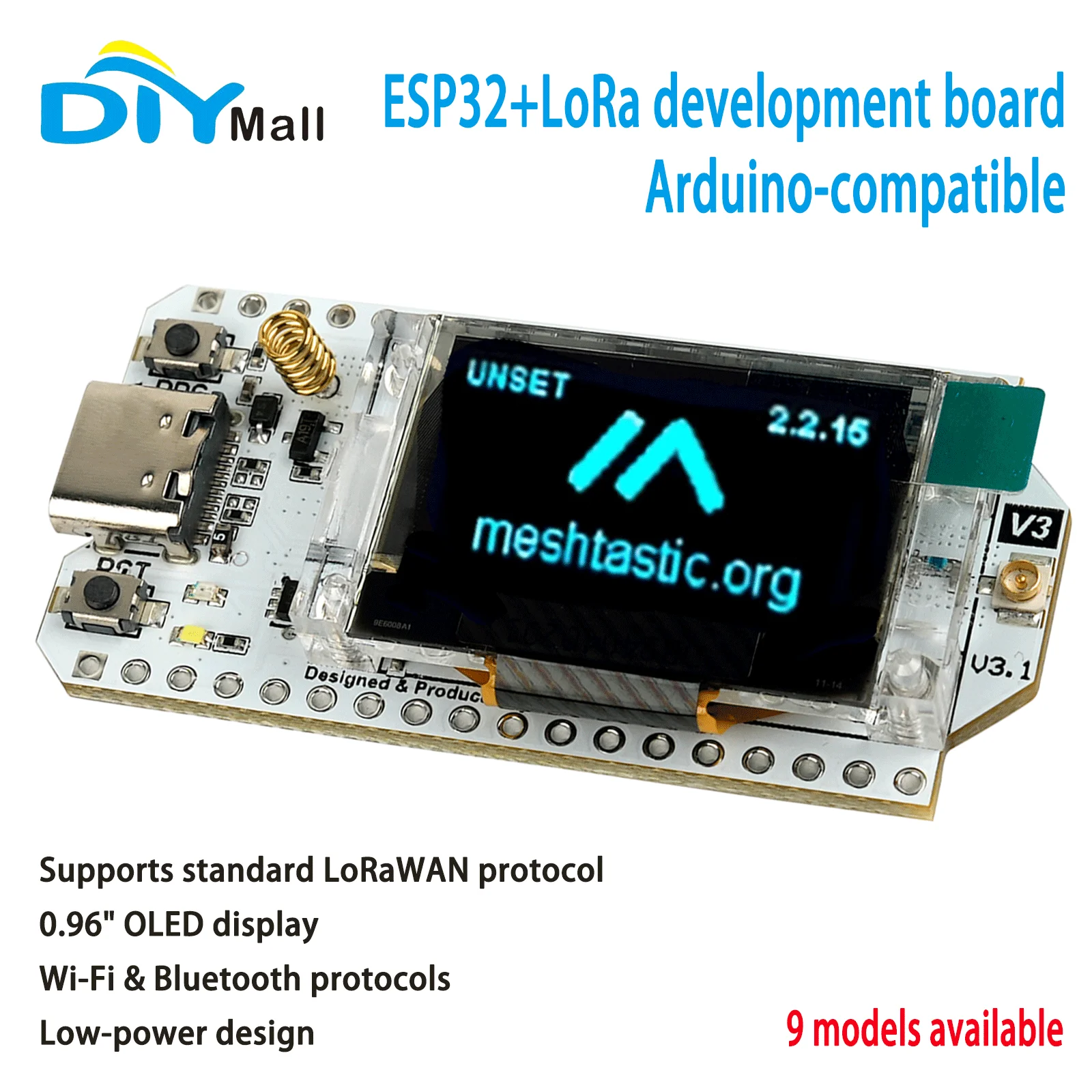 

Макетная плата DIYmall ESP32 LoRa 32 V3 с SX1262 и 0,96 дюйма OLED малой мощностью для местластичных устройств и беспроводных проектов IoT