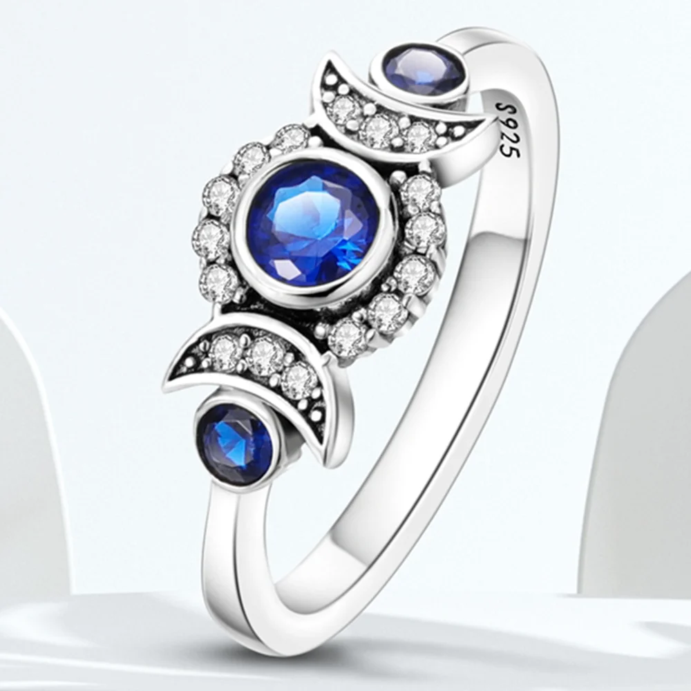 المرأة غامضة السماء المرصعة بالنجوم تألق القمر الأزرق الأحجار الكريمة خواتم مجوهرات الذكرى عيد ميلاد موضة هدايا للفتيات الأم زوجة #1