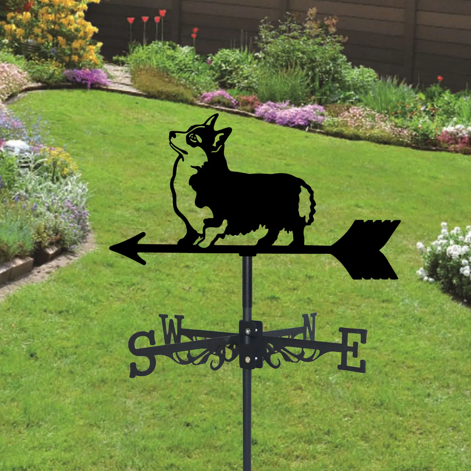 Corgi Weathervane Silhouette Art Metal Pet Dog Wind Vanes Outdoors Decorations Garden For Roof Yard Building