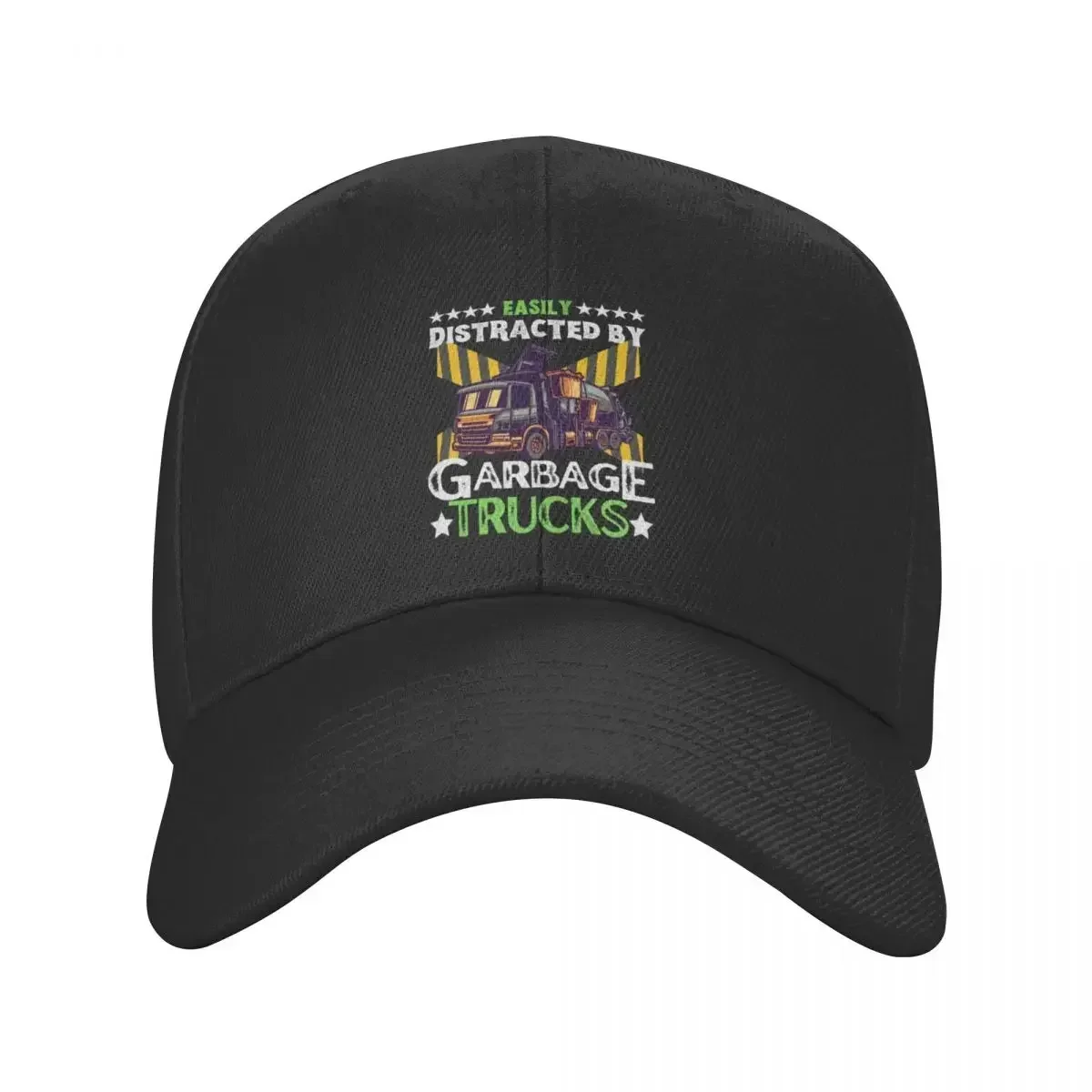 Easily Distracted By Garbage Trucks Baseball Cap Fashionable Hat Man For The Sun Custom Hat Black Mens Women's