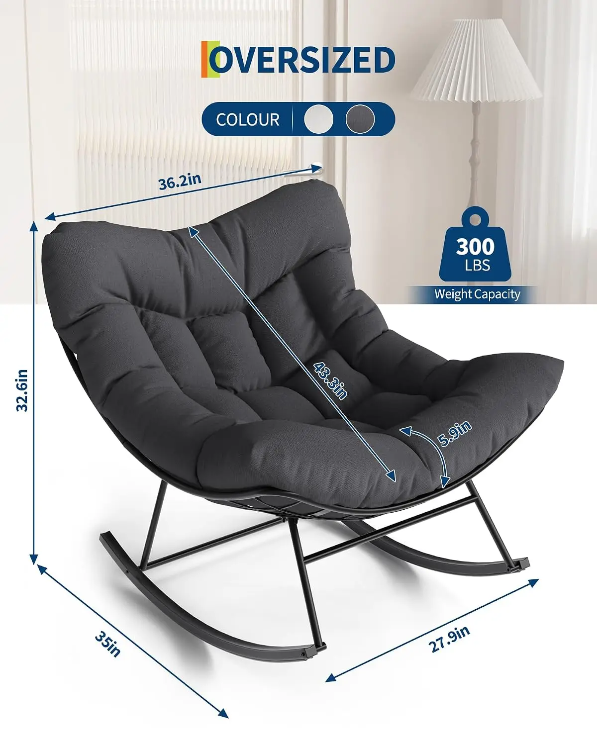 Grey Egg Rocking Chair Iron Frame Padded Comfy Indoor Lounge Sofa, Customized