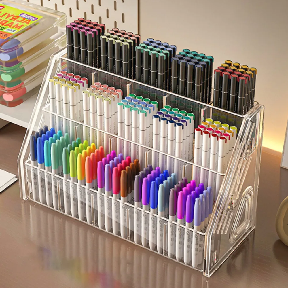 Multi-functional Acrylic Pen Holder Clear Multi-Compartment Desktop Organizer 3/4/5 Layers Pen Rack Home Office