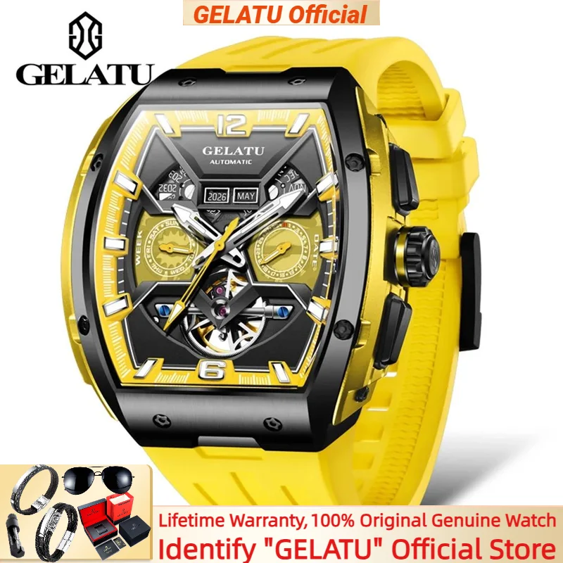 

GELATU 6013 Original Brand Men Watch Silicone Strap Deep Waterproof Multi-function Fully Automatic Mechanical Wristwatch for Men