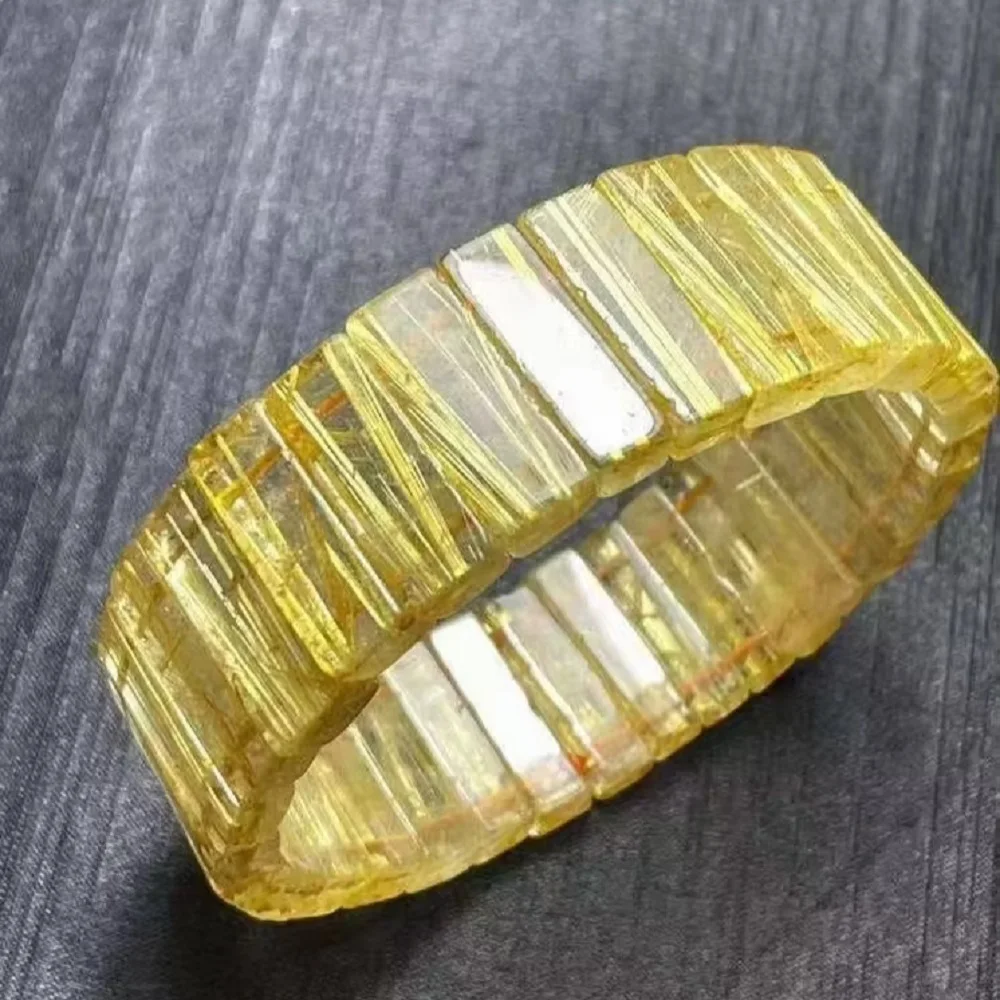 20mm Natural Gold Rutilated Quartz Bangle Bracelet Jewelry For Women Men Love Wealth Gift Brazil Beads Healing Crystal Gemstone