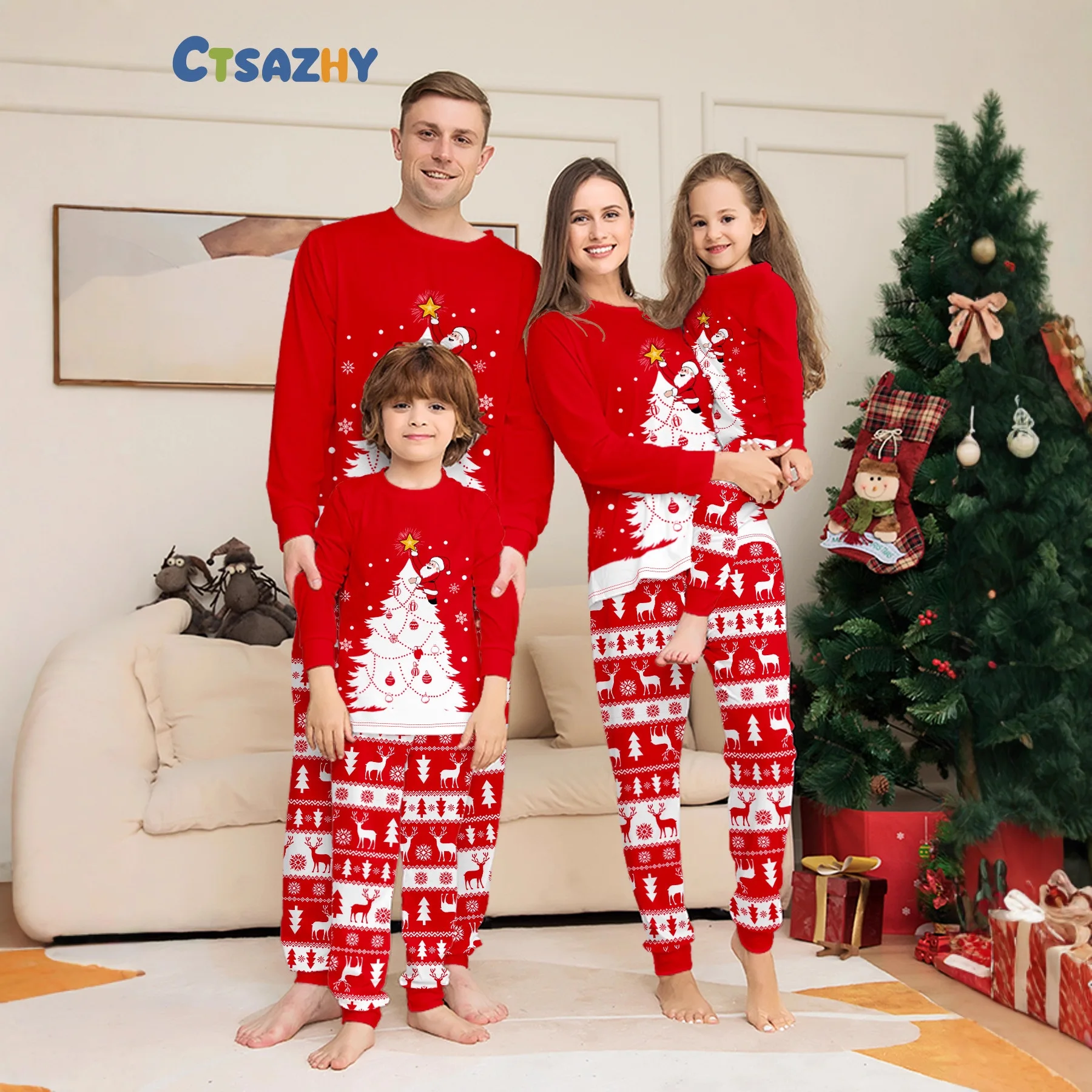 Christmas Family Matching Pajamas Outfits Adult And Kids Pyjamas Sets Tops+Pants Xmas Sleepwear Newborn Baby Boy Girl Jumpsuit