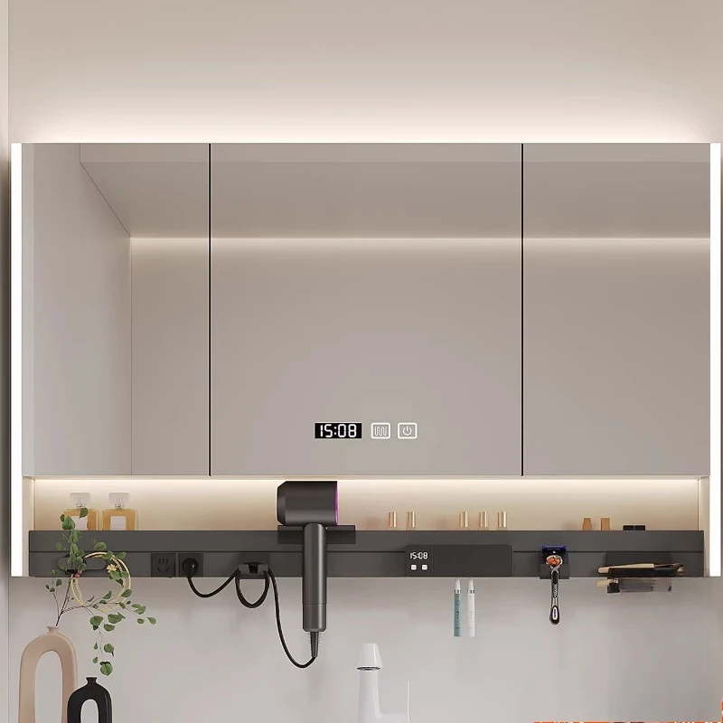 Multifunctional Lamp Anti-fog Separate Bathroom Mirror Electric Hair Dryer Rack Integrated Cabinet