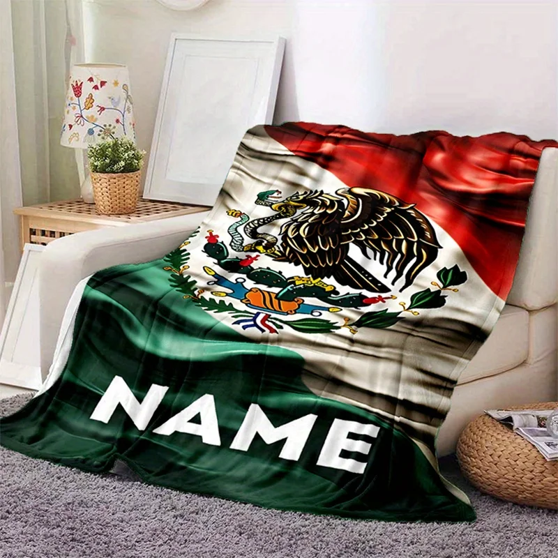Customized name: Mexican flag design, soft and hypoallergenic flannel blanket, tear resistant 3D printed all season