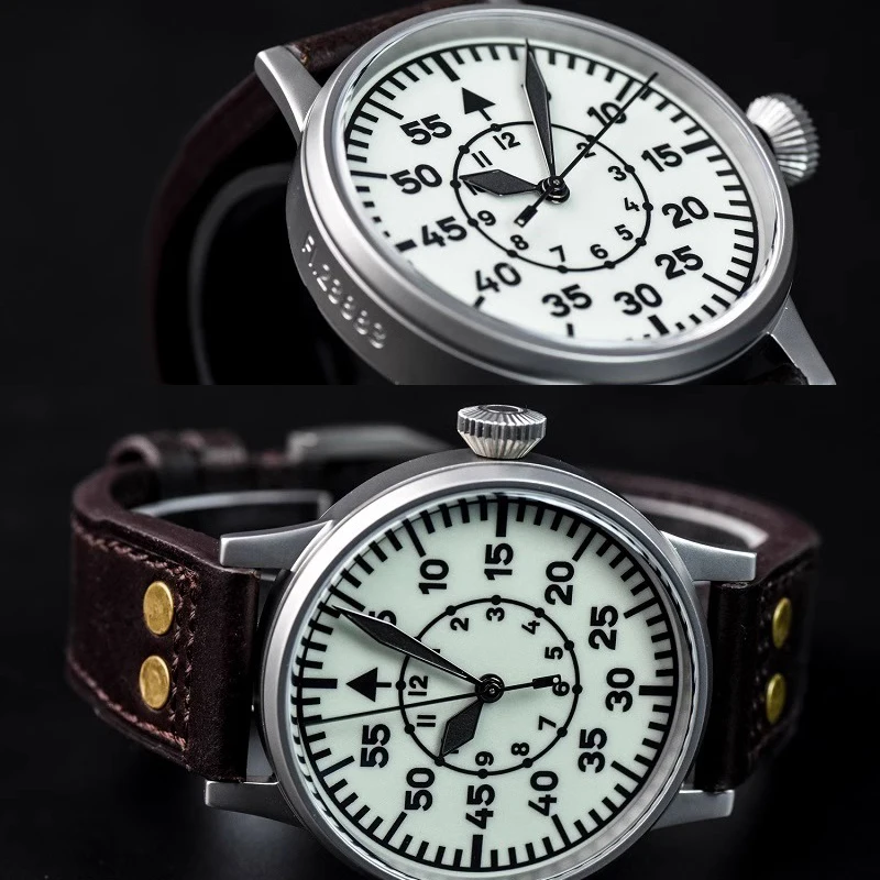 Hruodland Retro Watch 42mm Military Pilot Wristwatch Automatic Mechanical Sapphire Luminous F013 B-UHR Men Vintage Watch