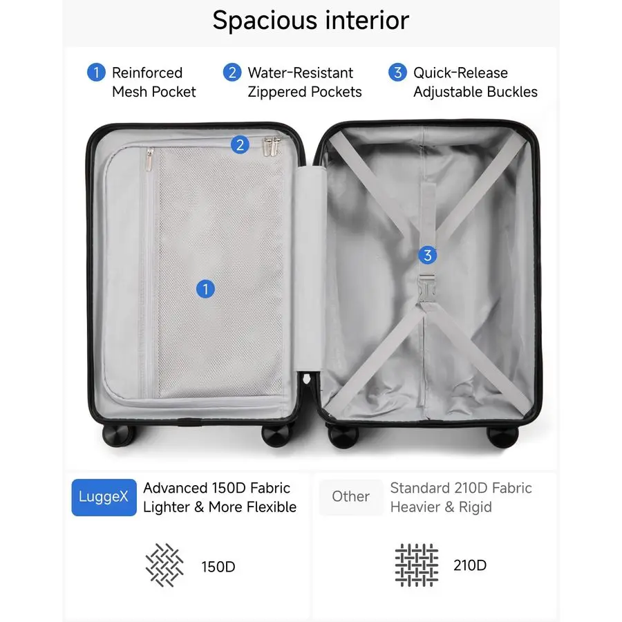 On Luggage 22x14x9 Airline Approved, 100 PC Hard Shell Travel Suitcase with Smooth Spinner Wheels TSA Lock, 20 Inch, Black