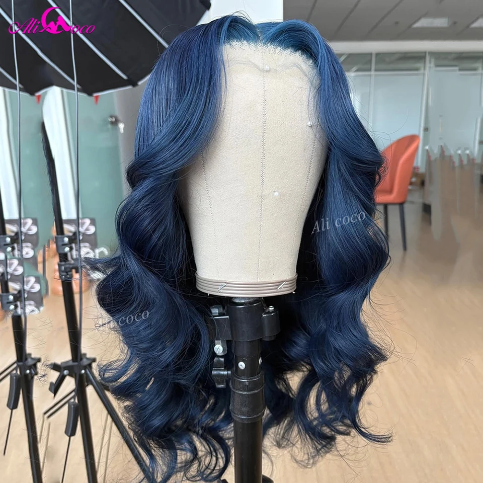 

Deep Smoke and Haze Blue Lace Front Wigs 13x6 HD Transparent Body Wave Lace Front Wigs Pre Plucked Blue Colored